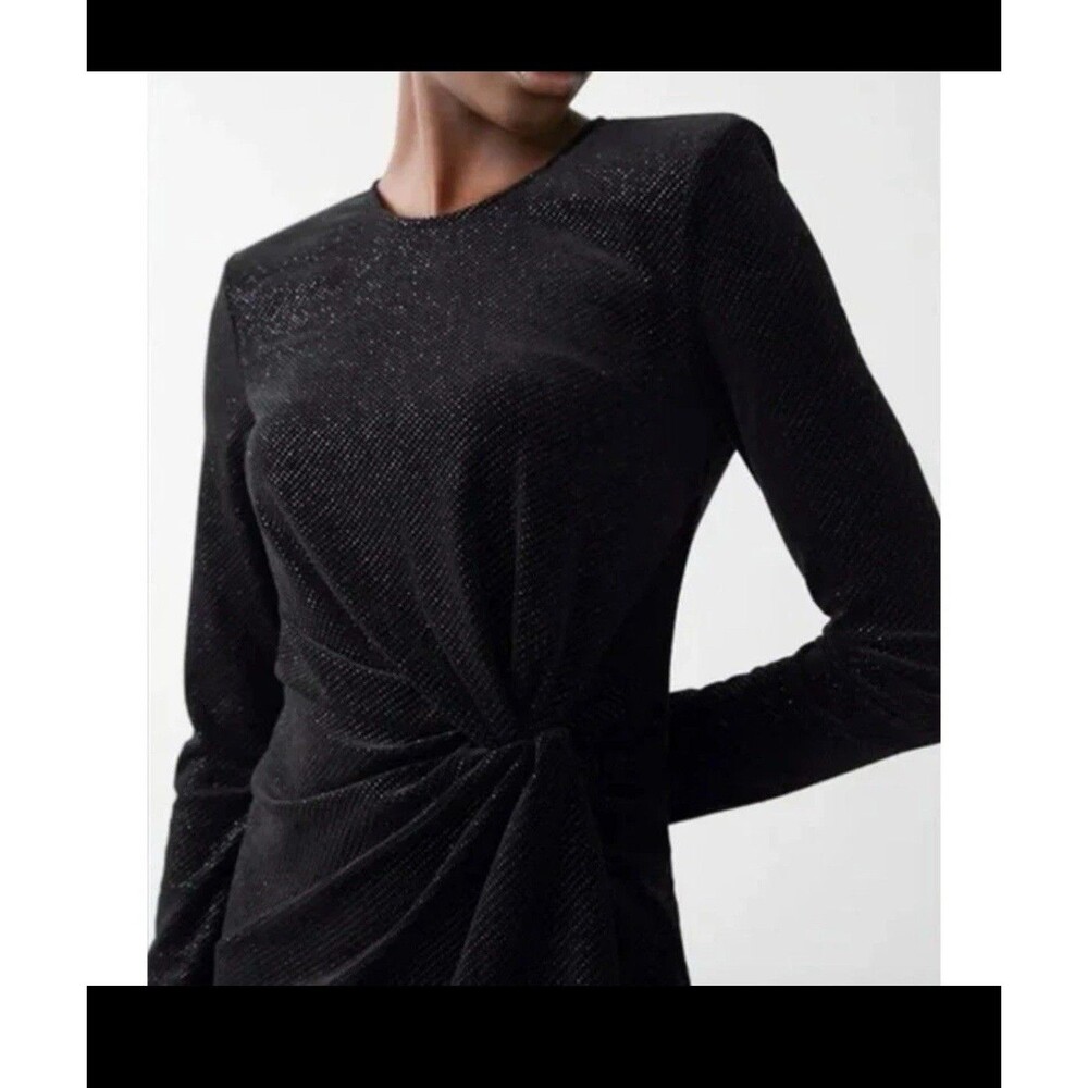 NWOT & Other Stories Cocktail Glitter Sparkle Velour LS Mini Dress Black Size XS - Picture 2 of 16